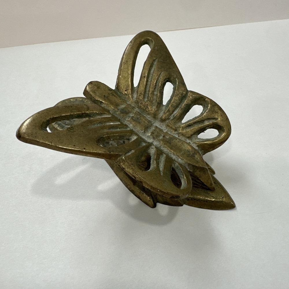 Vintage Brass Butterfly Document Clip Ornate Openwork Letter Holder Desk Decor